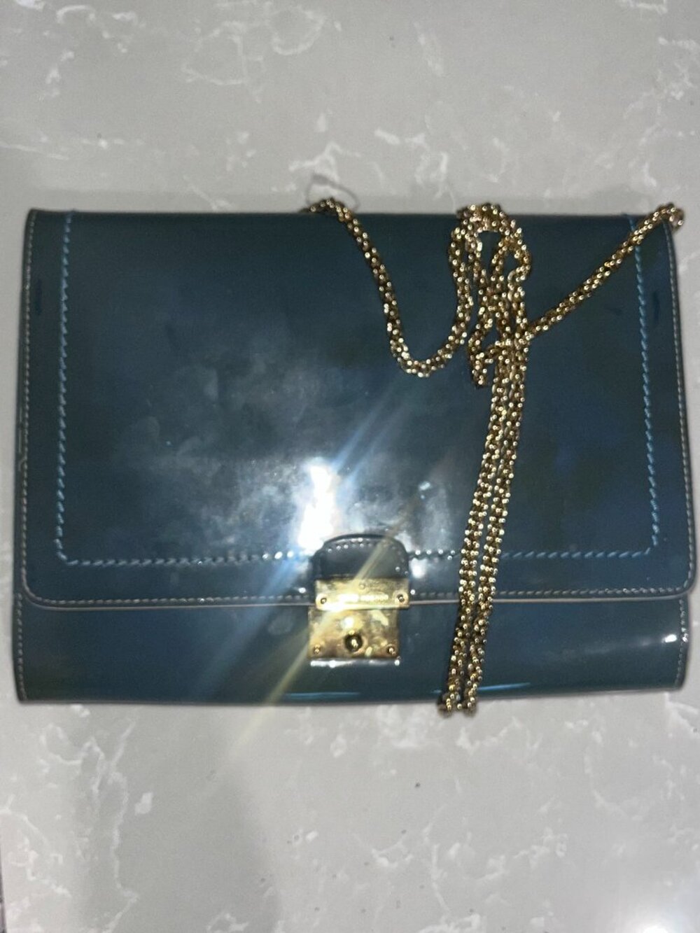 Authenticated Marc Jacobs Blue Leather Envelope Crossbody Handbag